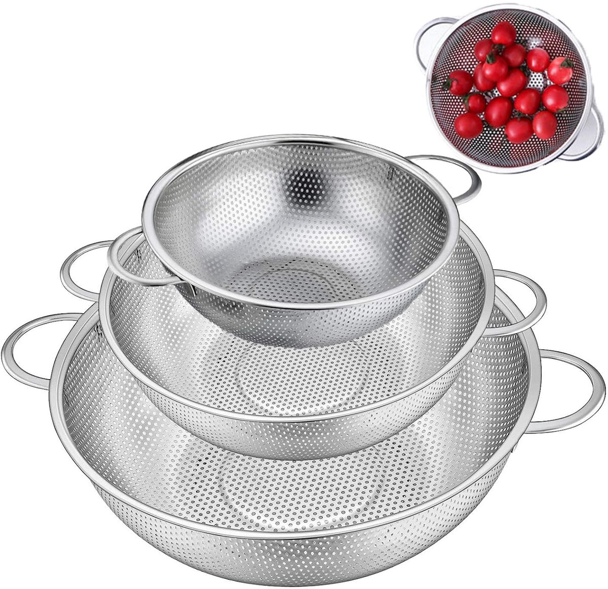 Dailygoods- Keukenzeef 28 cm - Roestvrij Stalen Afdruipmandset - 3-delig - Vaatwasmachinebestendig - Duurzaam - Gemakkelijk te Reinigen - Zeef