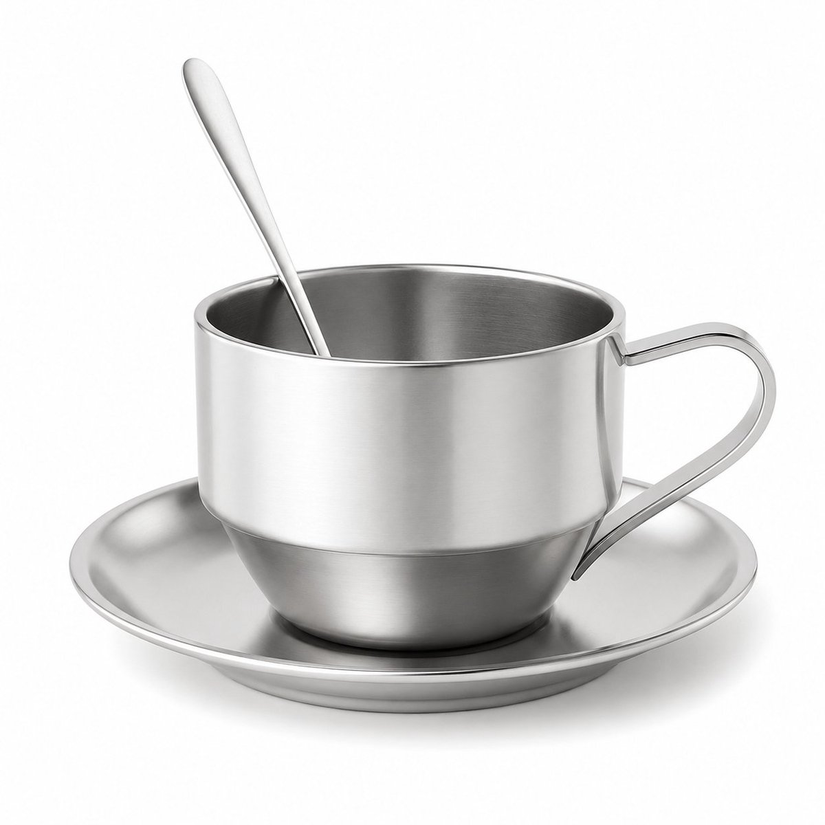My Green Deal – RVS Koffiekop met Schotel & Lepel – Roestvrijstalen Koffiemok / Theekop – Duurzame Luxe Set voor Koffie & Cappuccino