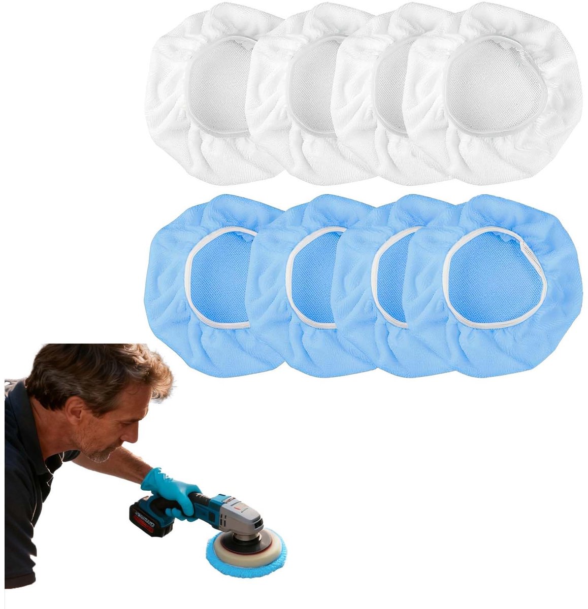 Dailygoods- Polijstkussen Set van 8 - Wollen Polijstkussens 254 mm - Microvezel Polijstpads - Herbruikbare Polijsthoezen - Geschikt voor Polijstmachines