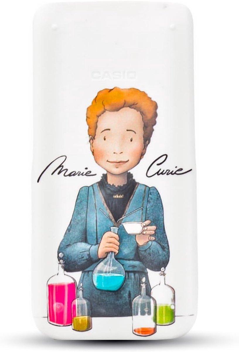 Rekenmachine Beschermhoes - Hoes Rekenmachine - Rekenmachine Beschermen - Illustratie Marie Curie - 16.4 x 10.8 cm - Wit