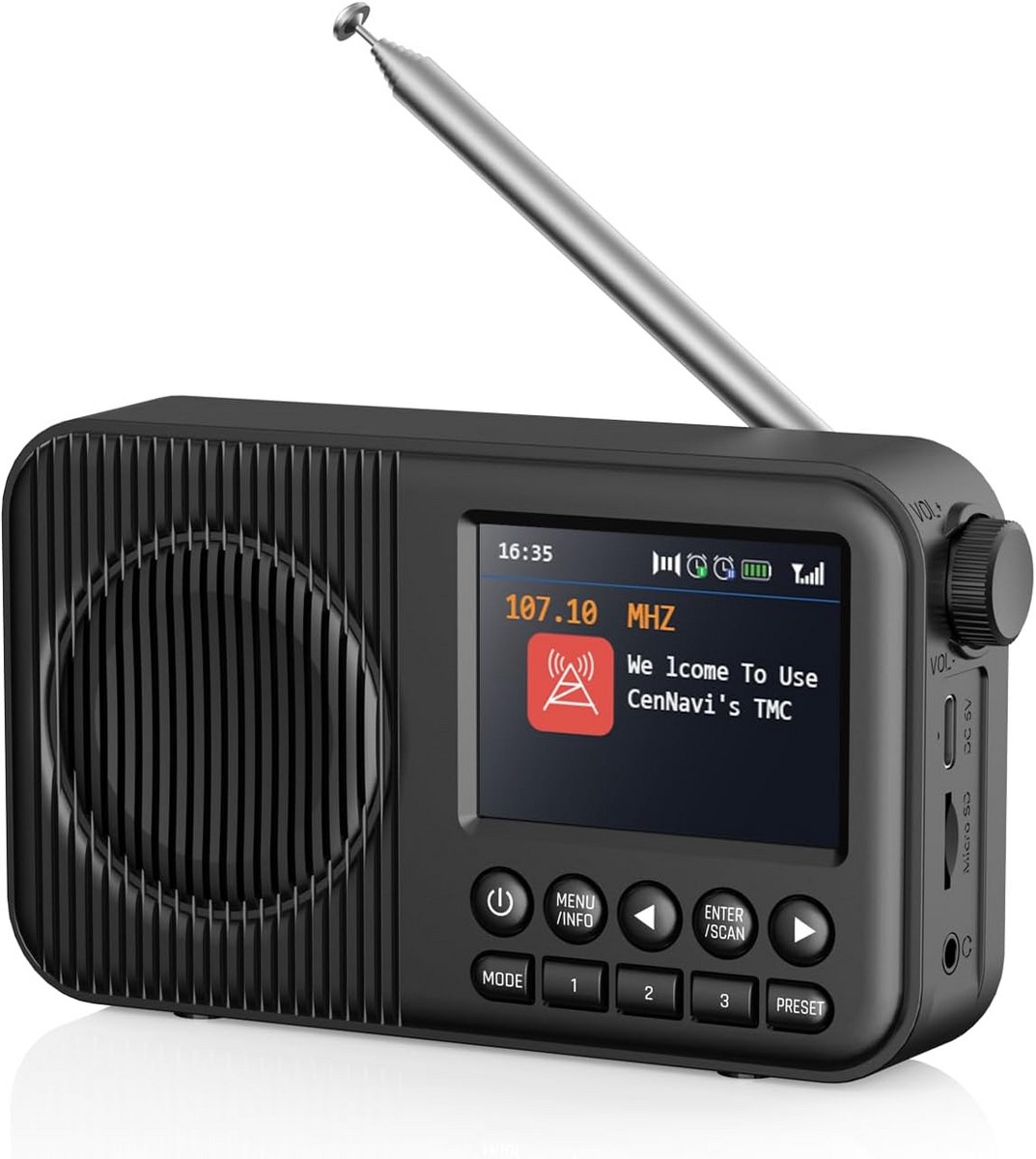 DAB Radio - Keukenradio Bluetooth - Muziek Luisteren - Dubbele Wekker - 24 inch Kleurendisplay - Zwart