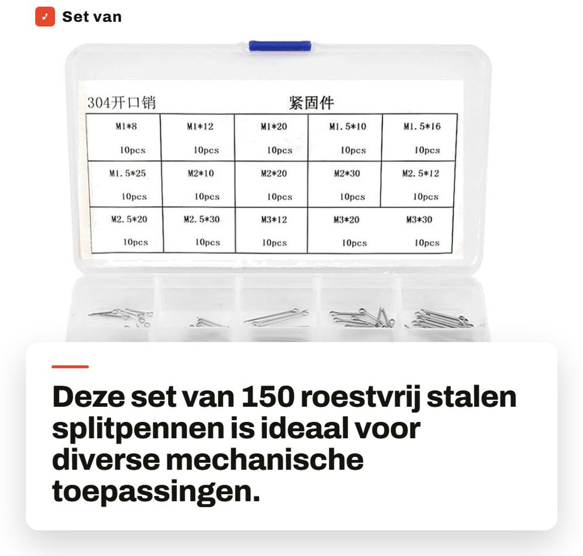 Dailygoods- Splitpen Assortiment 150 Stuks - Roestvrij Staal - M1/M2/M3 - Mechanische Bevestigingsmiddelen - Duurzaam - 15 Soorten