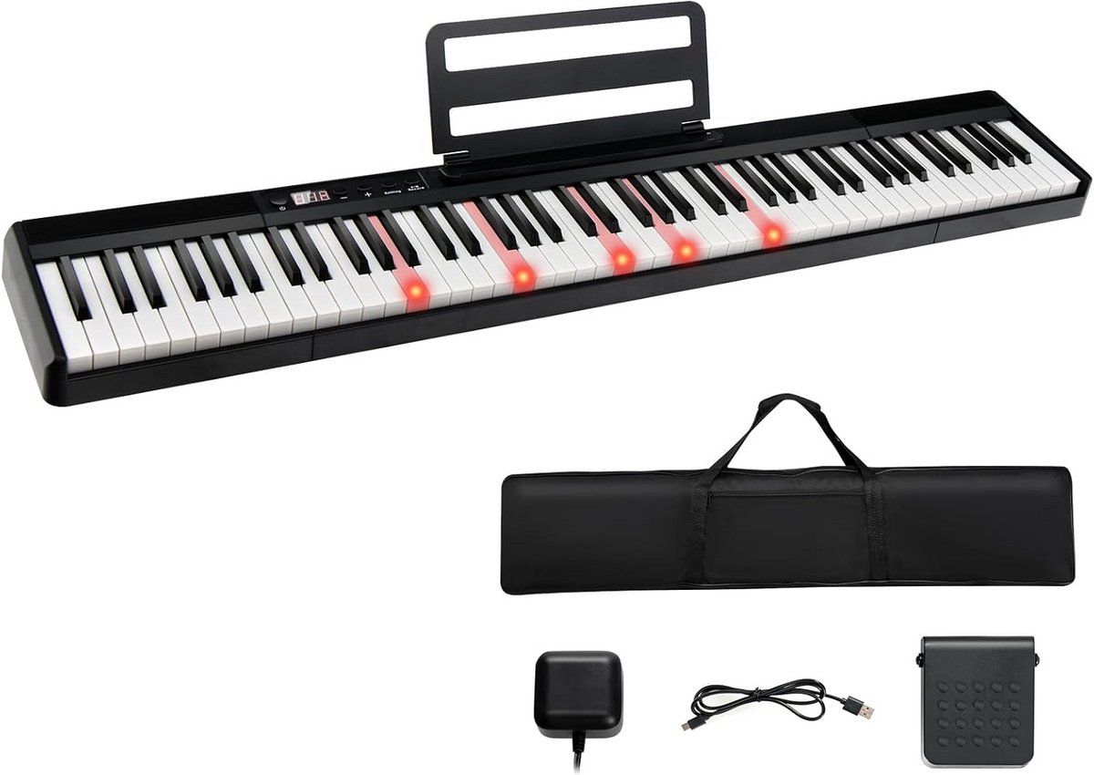 Digitale Piano - Elektronisch Keyboard - Muziek Leren Spelen - Interactief LED Systeem - 88 Toetsen - Zwart