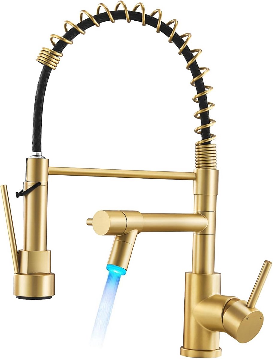 Keukenmengkraan LED - Dubbele Uitloop - Hygiënisch Werken - Temperatuur Indicator - 43 cm