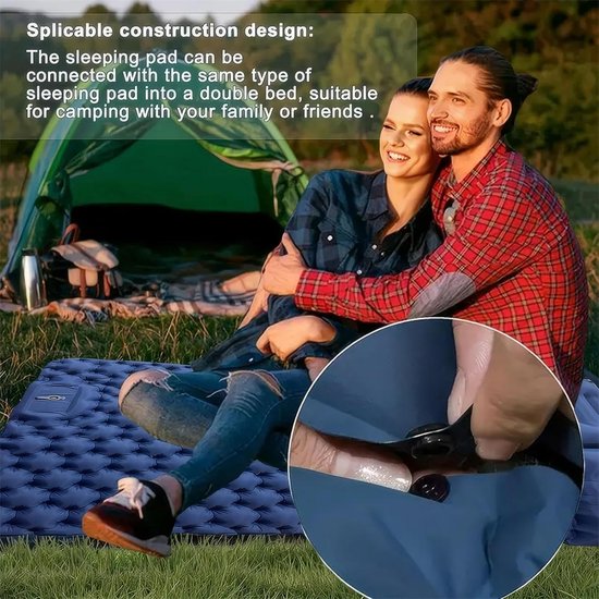 Slaapmatras 2-persoons - Kampeerbed opblaasbaar - Outdoor kamperen - Zelfopblazend met pedaal - 196 x 125 cm - Blauw — afbeelding 2