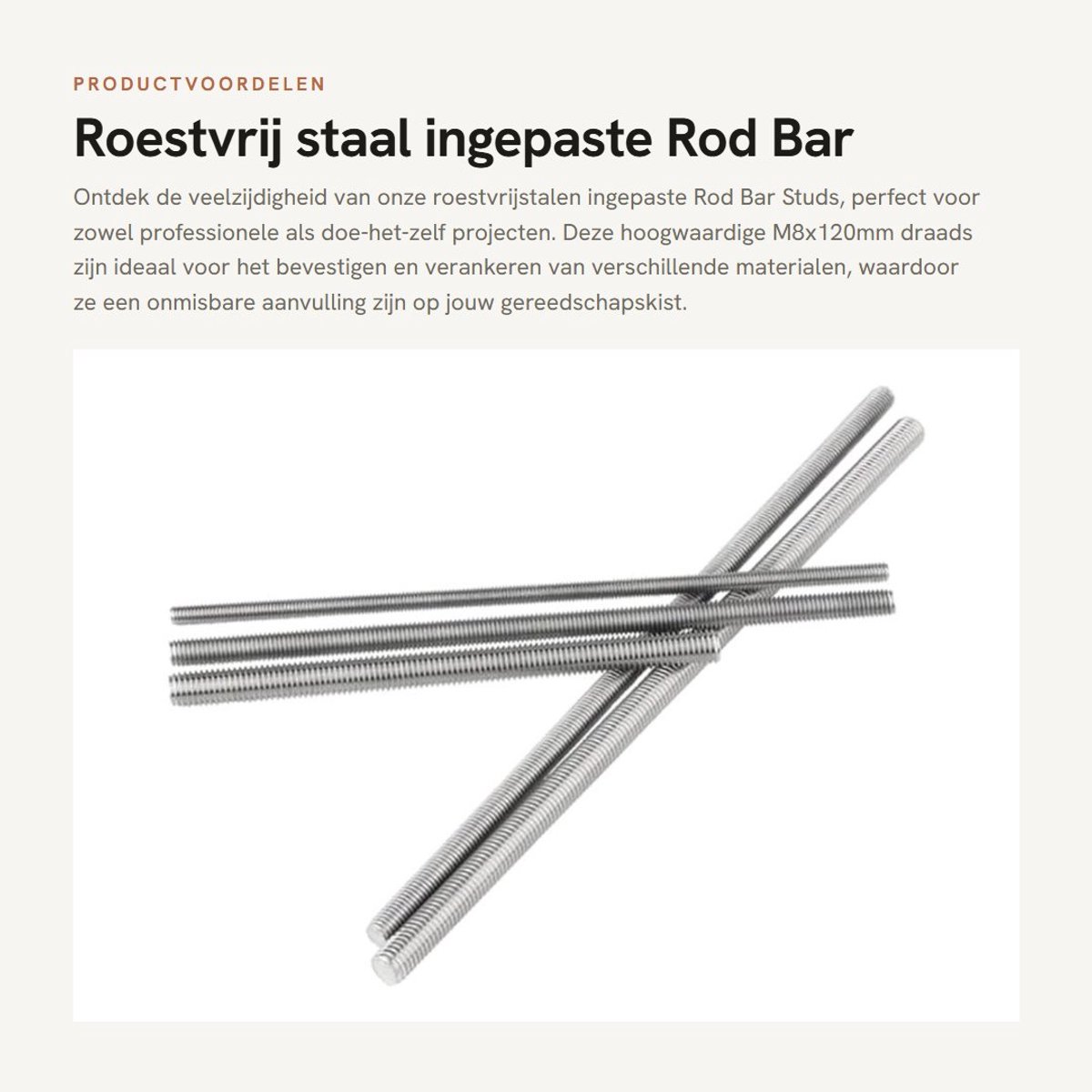 Dailygoods- Rod Bar Studs M8x120mm - Roestvrij Staal - 2 Stuks - Duurzaam - Slijtvast - Corrosiebestendig - Draadstang