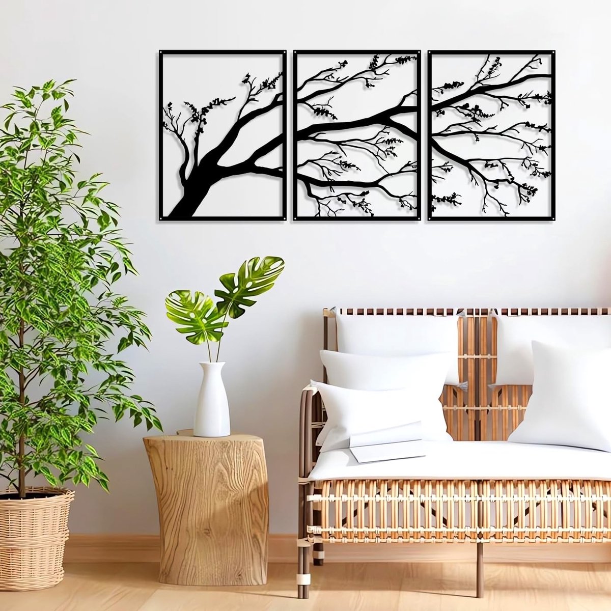 Dailygoods- Muurdecoratie Metalen Tak - Wanddecoratie Boom - Muurkunst Set van 3 - Wanddecoratie voor Woonkamer - Hoogwaardig Metaal - Duurzaam en Elegant