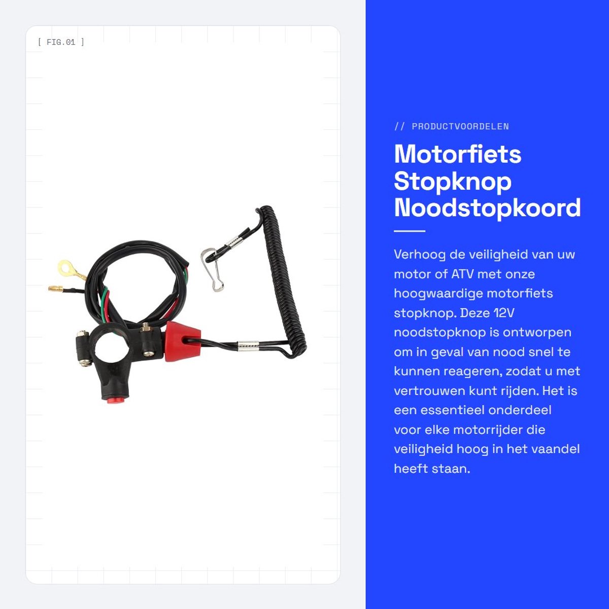 Dailygoods - Motorfiets Stopknop - Noodstopkoord - Veiligheidsfunctie voor ATV en Boot - 12V E-Stop Schakelaar - Betrouwbare Stopoplossing - Geschikt...