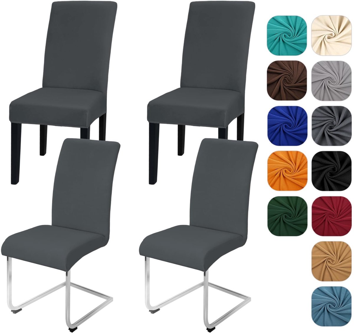 Dailygoods- Stoelhoezen Stretch - Set van 4 - Elastische Hoezen - Afneembaar - Wasbare Stoelbescherming - Voor Eetkamerstoelen - Luxe Moderne Stijl - Stoelbekleding