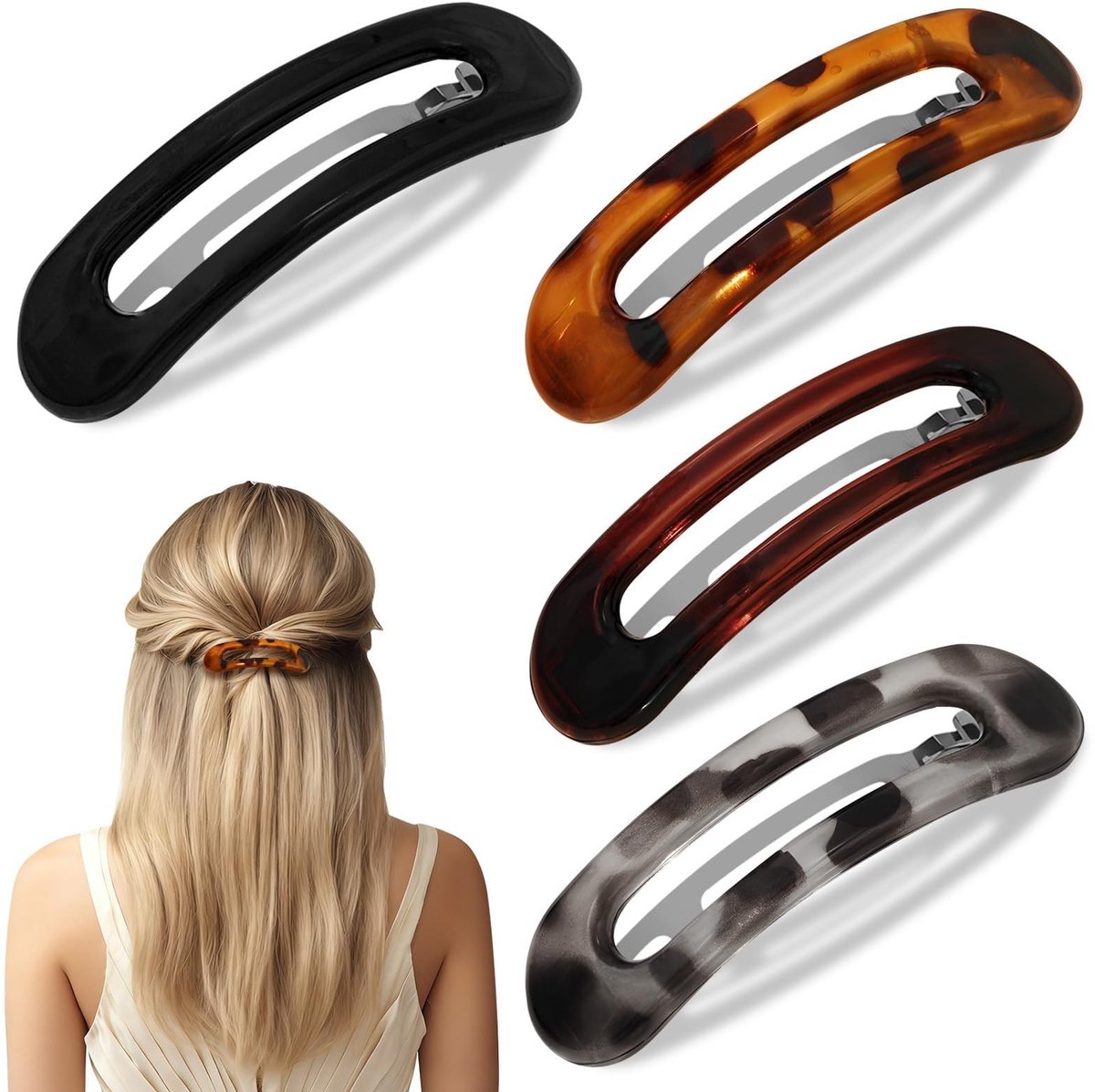 Dailygoods- Haarspeldjes 4 Stuks - Platte Haarspeldjes - Lichtgewicht Kunststof - Antislip Klemmetjes - Comfortabel voor Dagelijks Gebruik - Ideaal voor Diverse Activiteiten - Haarclips
