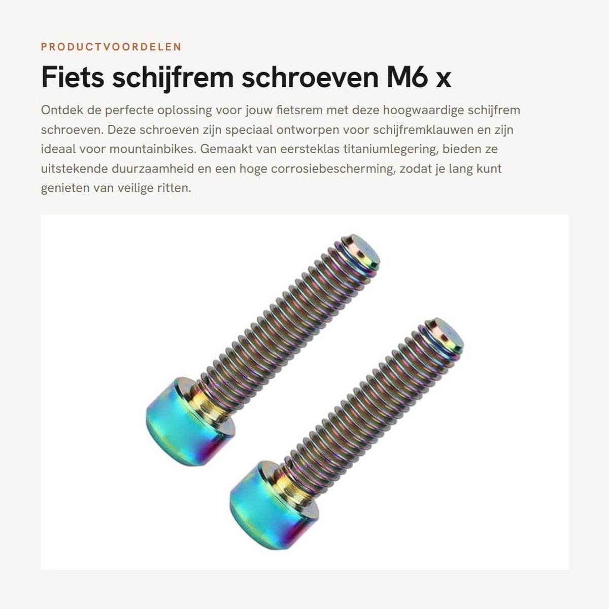 Dailygoods- Schijfrem Schroeven 2 Stuks - Titaniumlegering - M6 x 25 mm - Hoogglanzend - Corrosiebestendig - Eenvoudige Montage - Fietsschroeven