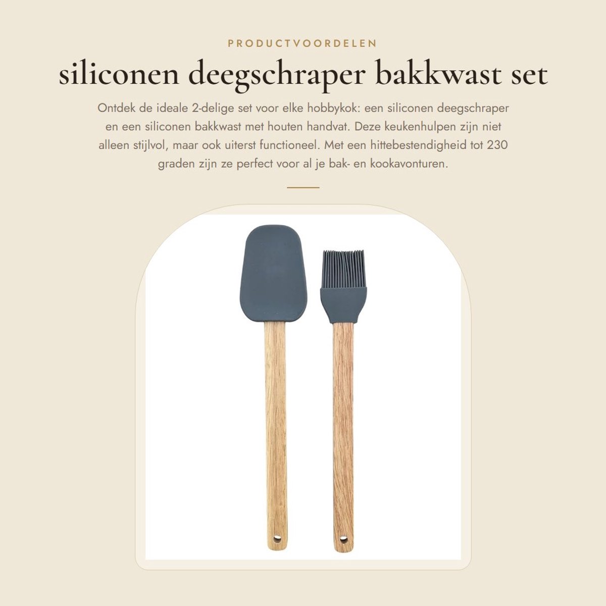 Dailygoods- Deegschraper Hittebestendig - Deegspatel - Siliconen Keukenhulp - Vaatwasmachinebestendig - Houten Handvat - Perfect voor Hobbykok
