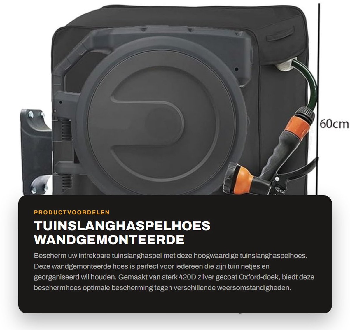 Dailygoods- Slanghaspelhoes - Wandgemonteerde Slanghaspelafdekking - Duurzaam 420D Oxford-materiaal - Beschermhoes - Extra-Capacity Kit - Weerbestendig - Slanghaspel