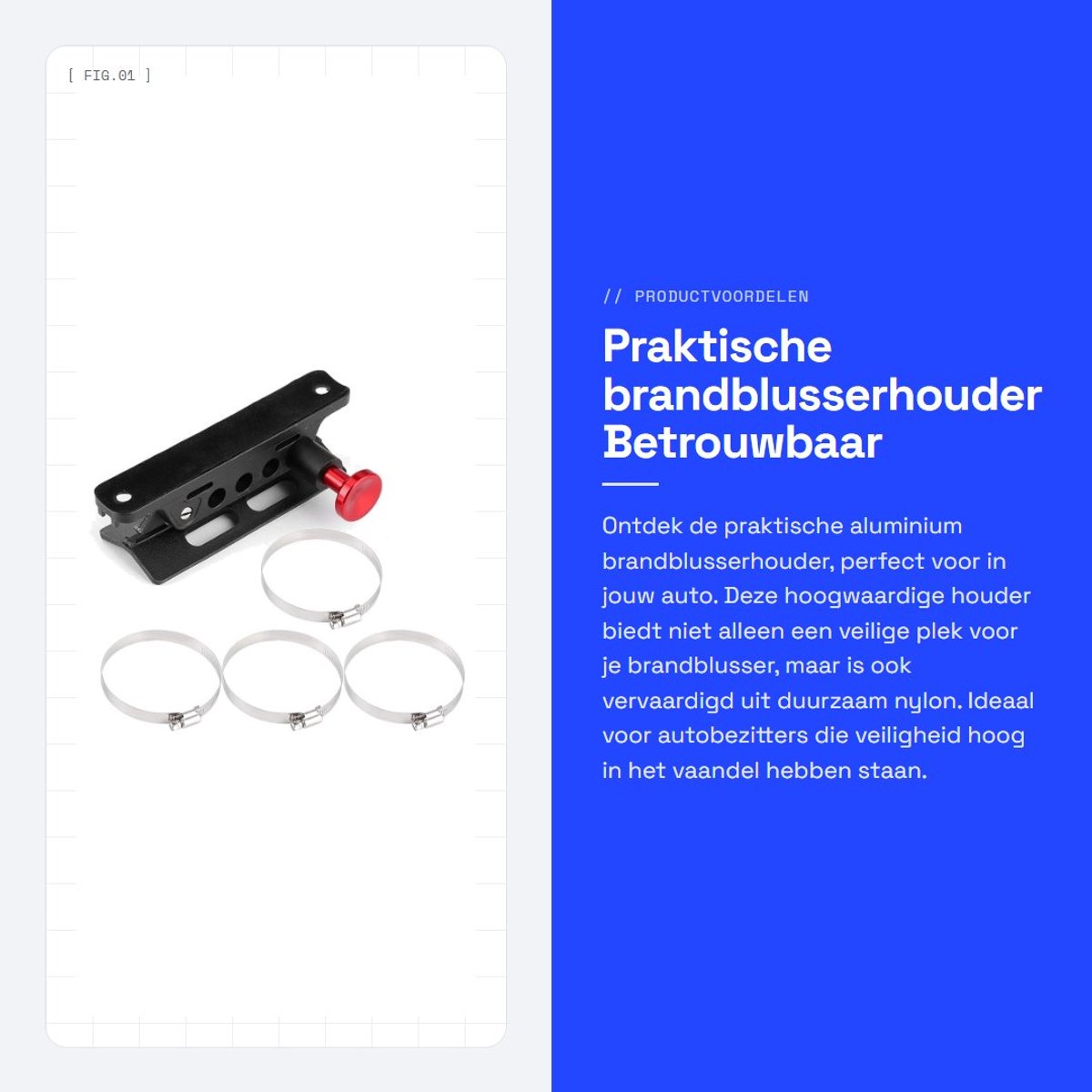 Dailygoods- Brandblusserhouder Aluminium - Betrouwbare Nylon Beugel - Auto Bevestiging - Handig en Snel - Hoogwaardige Kwaliteit - Geschikt voor Diverse Brandblussers - Brandblusserbeugel
