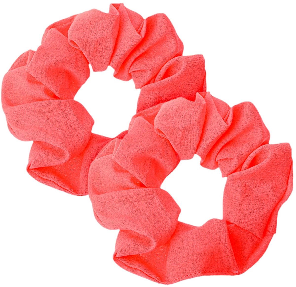 Dailygoods- Scrunchies Neon - 2 Stuks - Grote Scrunchie - Elastieken Haarbanden - Fluorescentie Koraal - Zachte Stretch-Jersey Voile