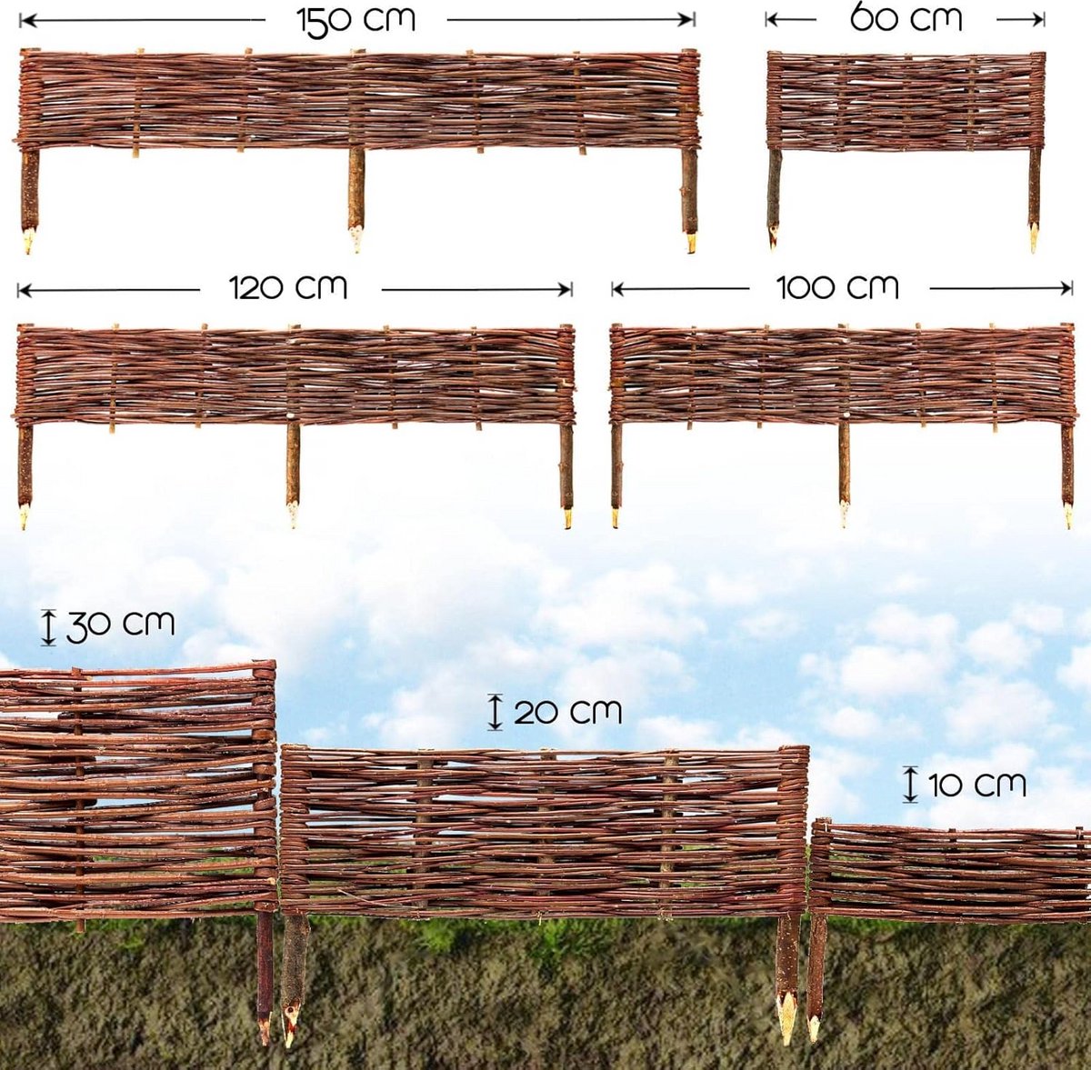 Gazonrand Wilgentenen - Tuinrand Vlechtwerk - Tuin Afscheiden - Natuurlijk Materiaal - 10 cm x 150 cm - Bruin