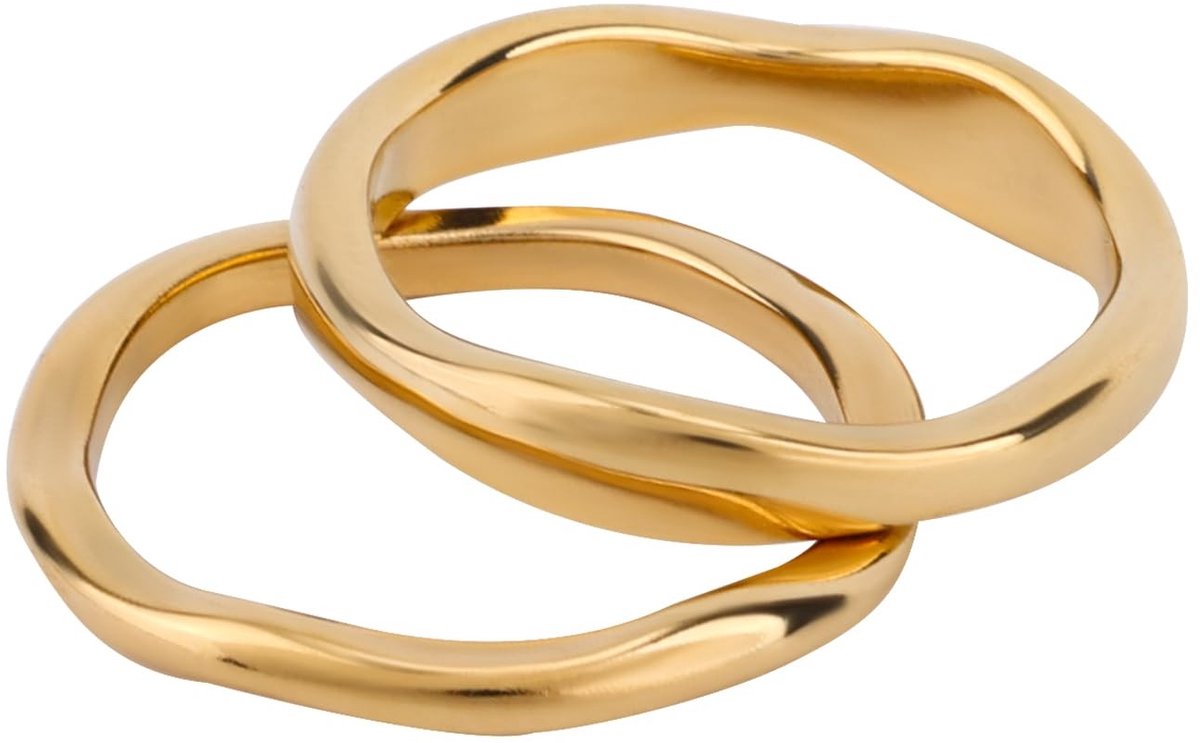Dailygoods- Stapelringen Gouden Set - 2 Stuks - Roestvrij Staal - Dames Knuckle Ring - Verlovingsring - Jubileum/Cadeau - Uniek Ontwerp - Ringenset