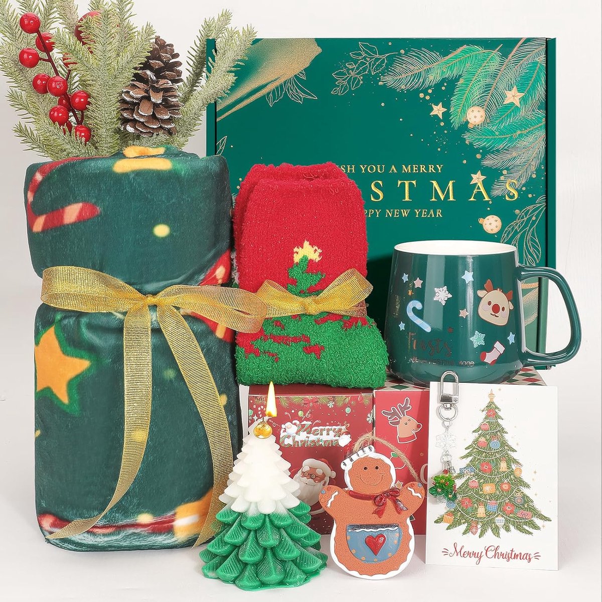 Kerstcadeau Set - Feestelijke Box - Gezelligheid Creëren - All-in-one Geschenk - 16 x 16 x 9 cm - Groen