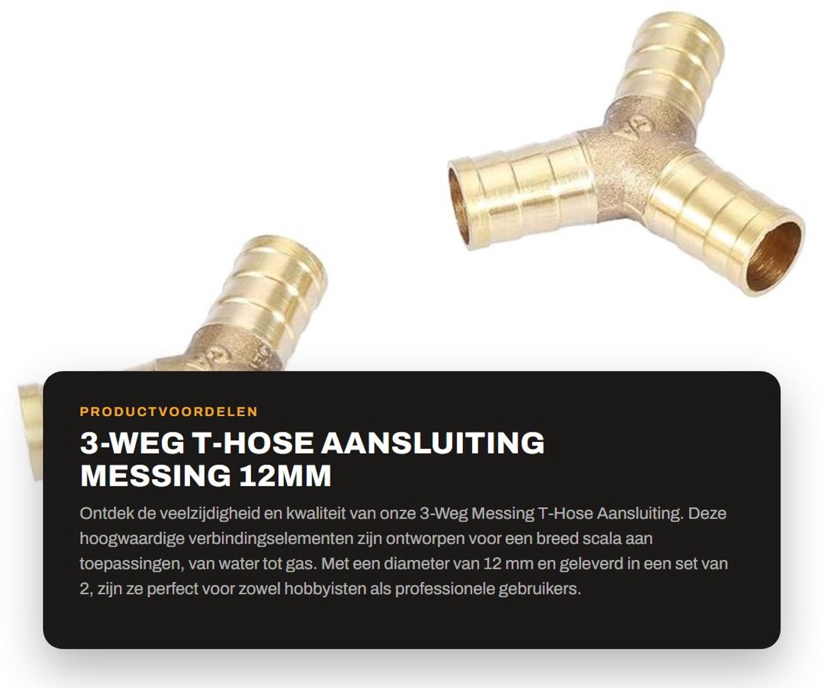 Dailygoods- T-Stuk - Messing - 6/8/10/12/14/16 mm - Afvoer - Water/Gas - Eenvoudige installatie - Corrosiebestendig - T-stuk Verbinding