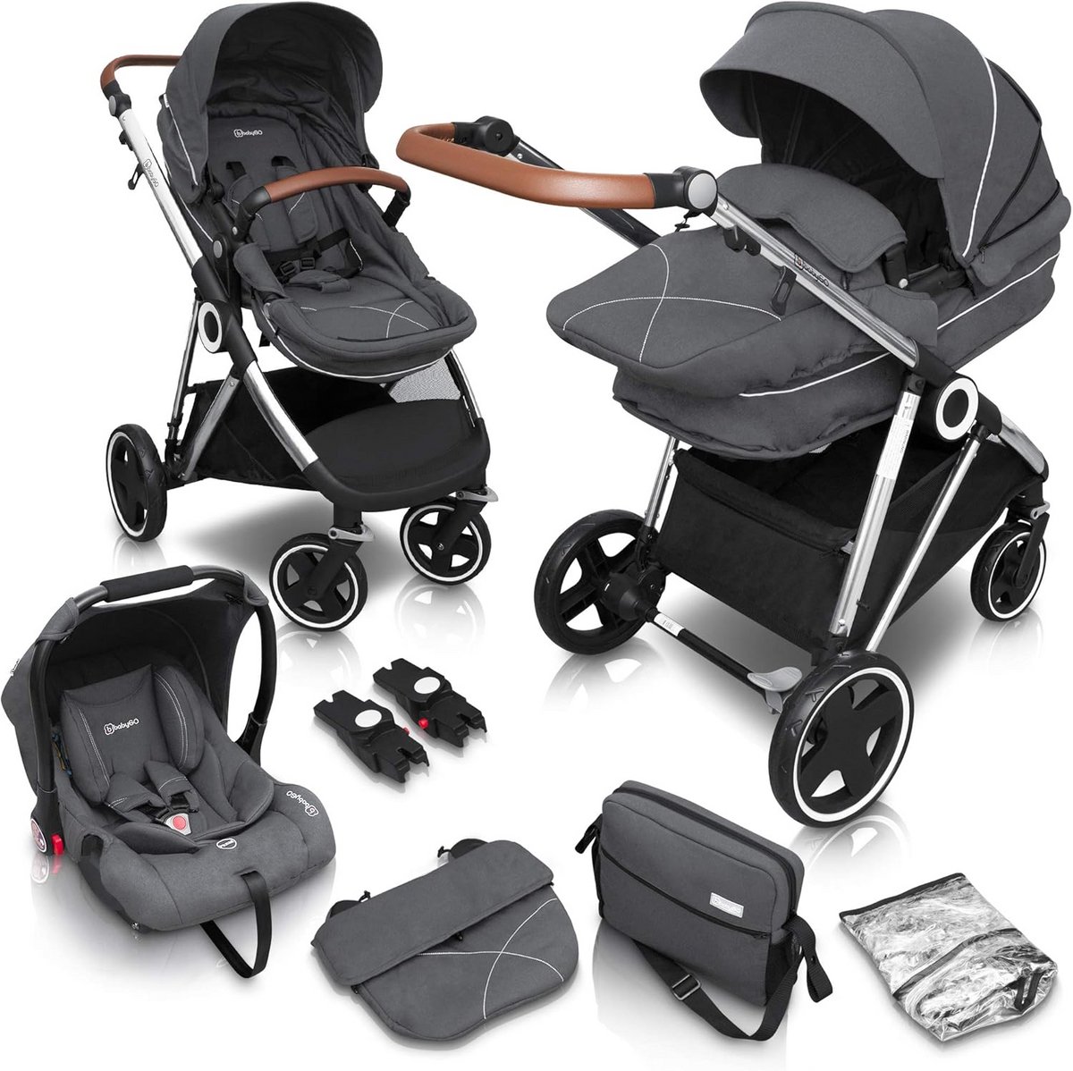 Baby Kinderwagen - Reiswieg Set - Veilig Vervoer - 3-in-1 Systeem - 95 x 60 x 107 cm - Grijs