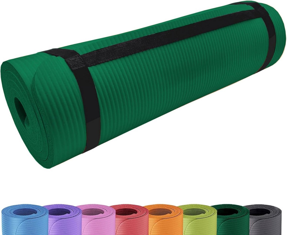 Deluxe yogamat - Gevoerde fitnessmat - Comfortabel sporten - Extra dik 15mm - 180 x 60 cm - Donkergroen