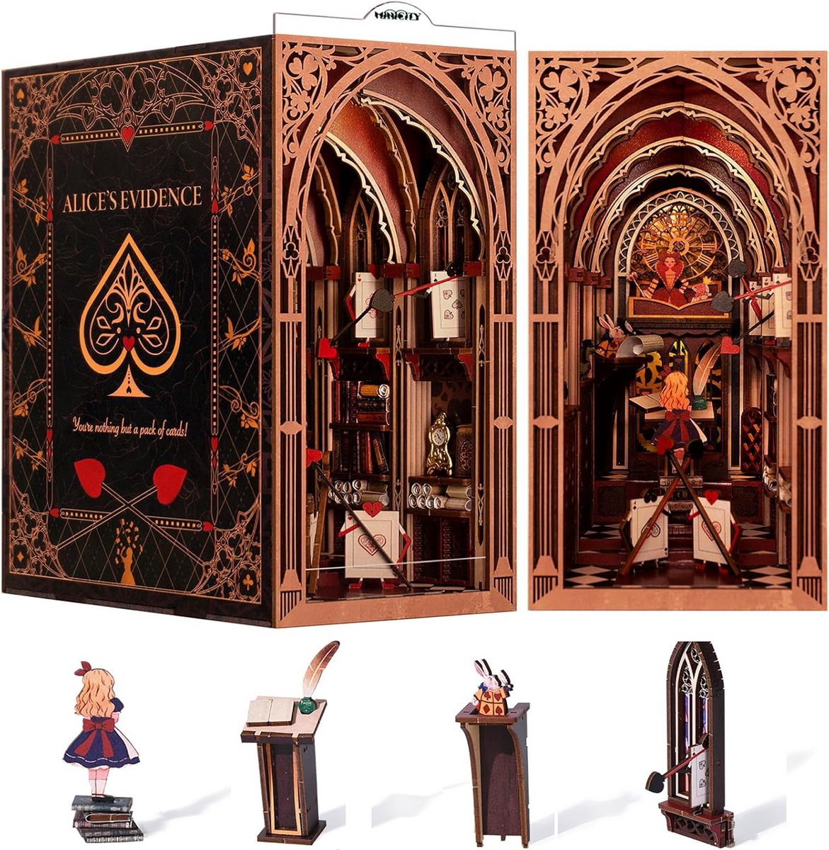 Miniatuur Boekenhoek - Poppenhuis Set - Hobby Project - Met Led Verlichting - 23 cm Hoog - Multicolor