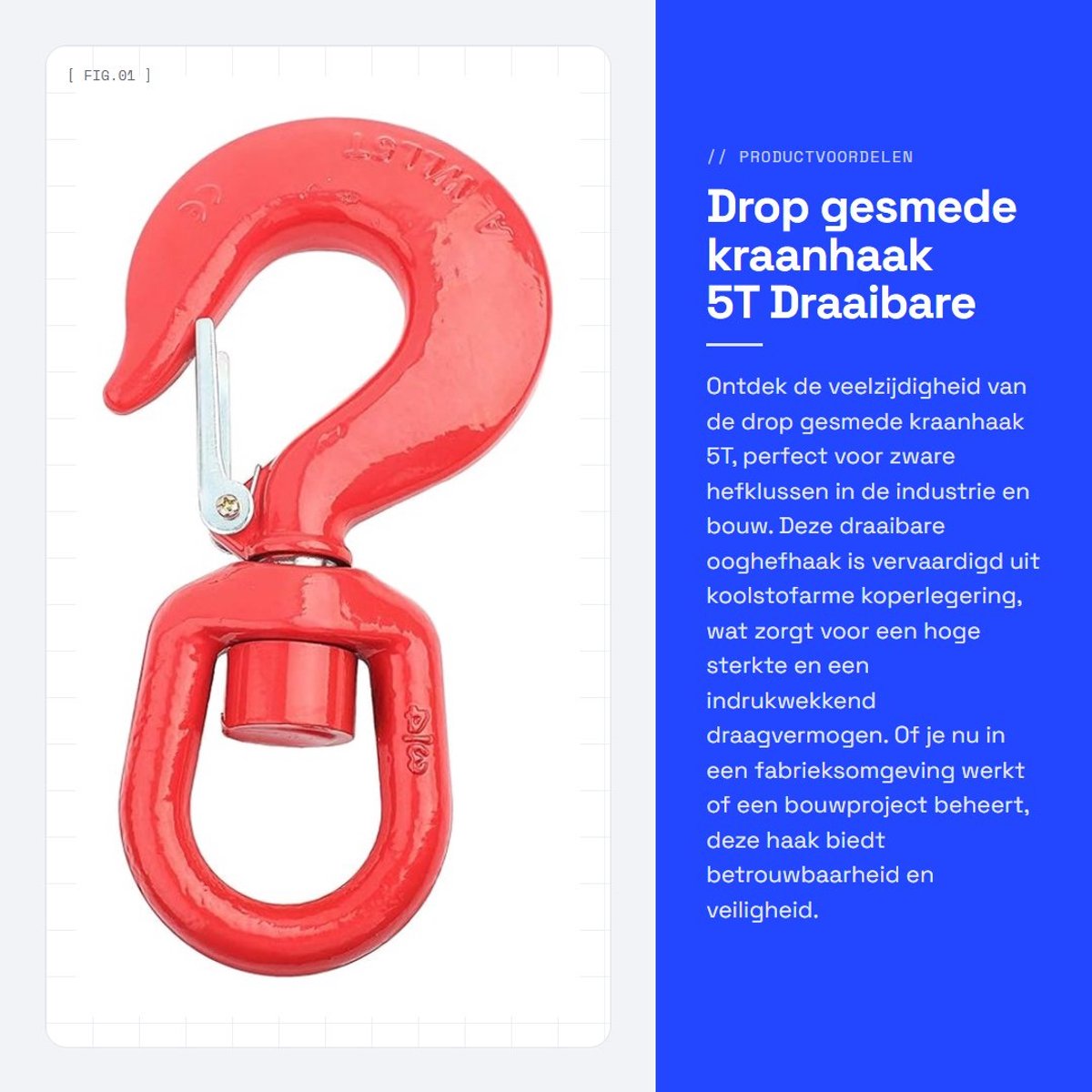 Dailygoods- Kraanhaak 5T - Gelegeerd Stalen Draaibare Ooghefhaak - Roterende Haak - Hoge Sterkte - Sterk Draagvermogen - Betrouwbaar in Gebruik - Hefhaak