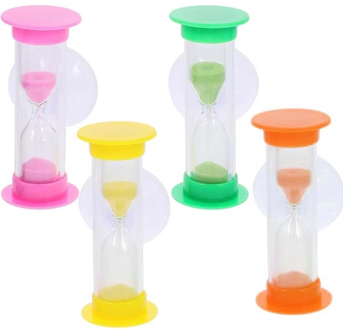 Dailygoods- Zandloper 3 Minuten - 4 Stuks - Antislip Zuignap - Schokbestendig - Duurzaam PVC - Hoog Borosilicaatglas - Timer