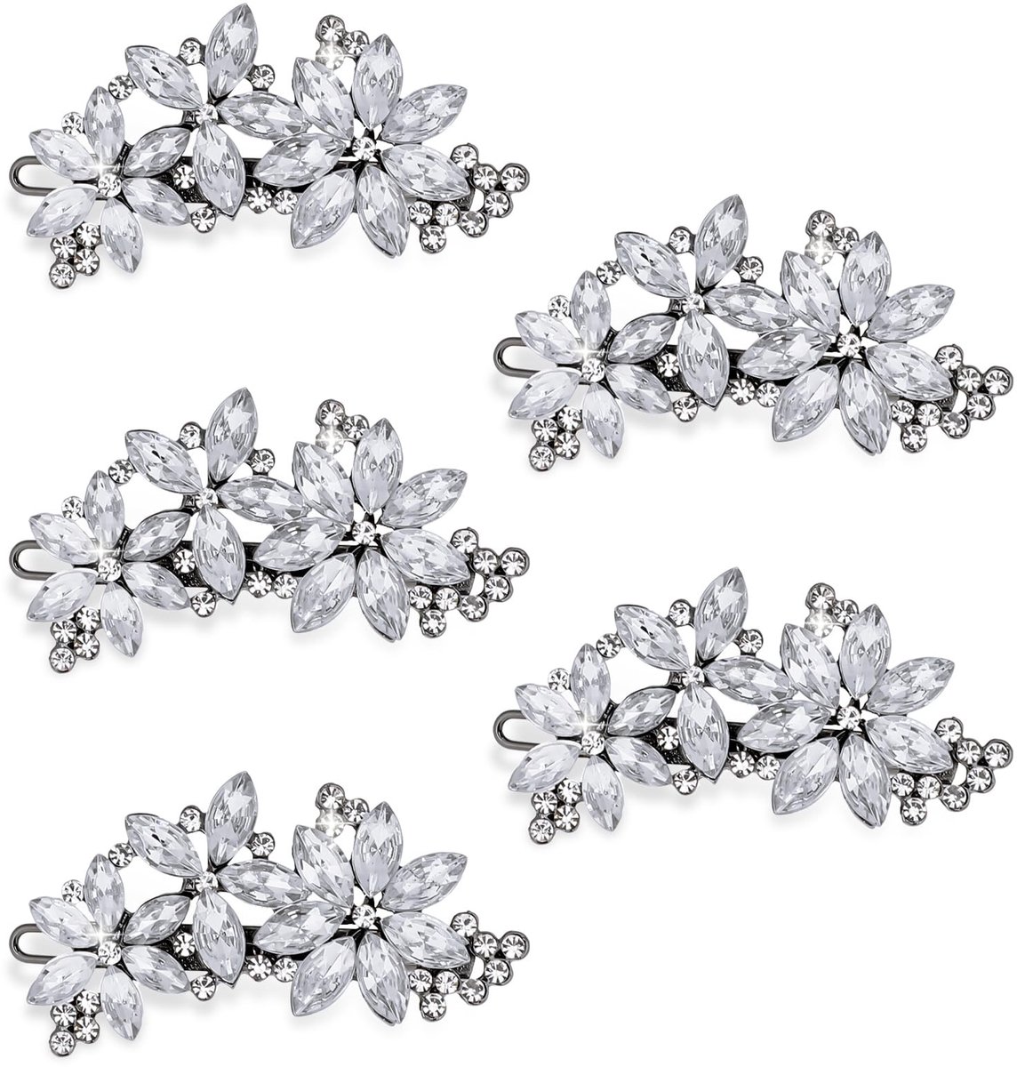 Dailygoods- Haarclips 5 Stuks - Kristallen Bloem - Zilveren Strass - Elegante Haaraccessoires - Bruid/Feest - Hoogwaardig Materiaal - Haarsieraden