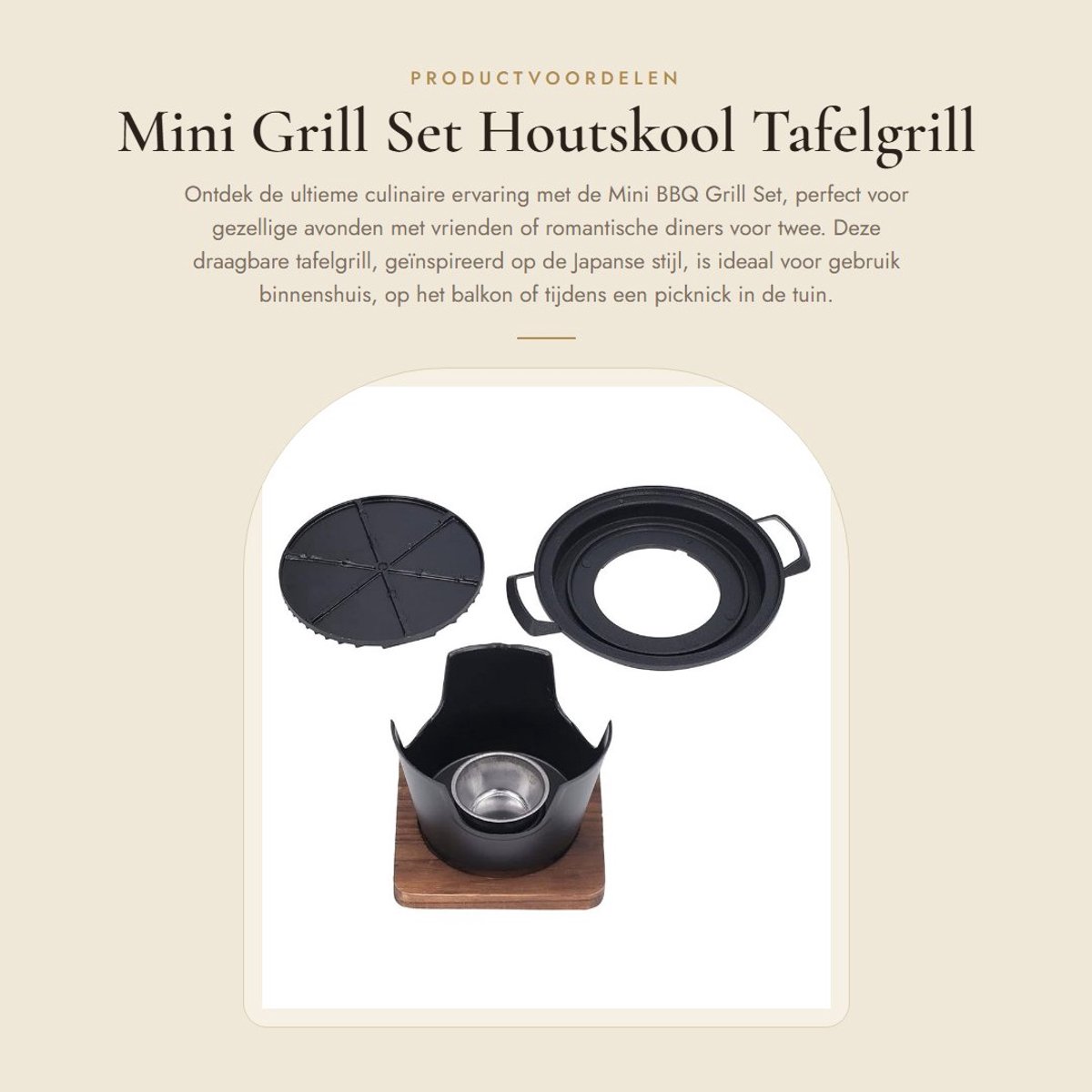 Dailygoods- Tafelgrill Draagbaar - Mini BBQ Grill Set - Houtskool Barbecue - Ronde Grill - Gegoten Aluminium - Voor 1-2 Personen