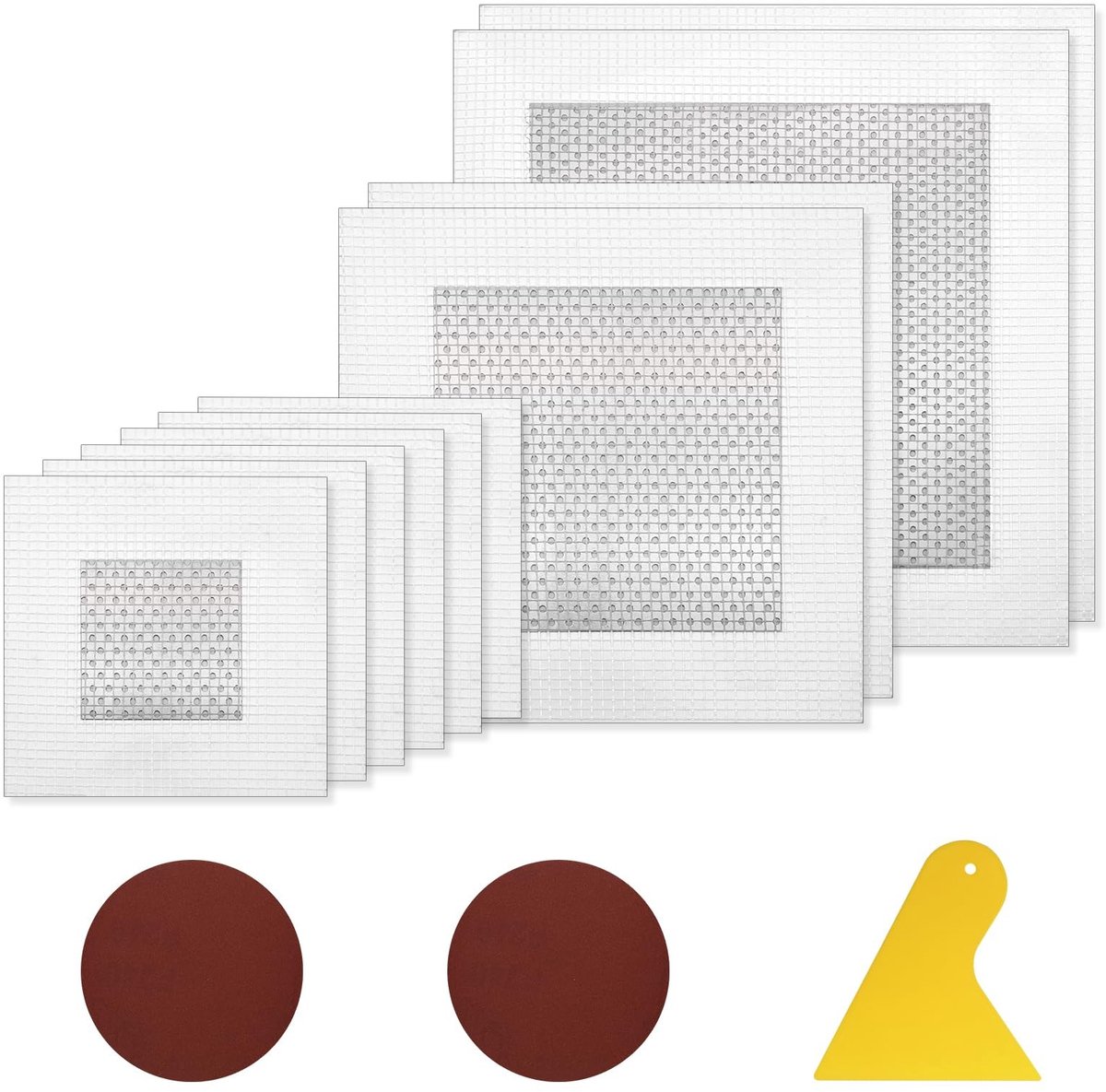 Dailygoods- Wandreparatie-patches 13 stuks - Zelfklevend - Aluminium/Glasvezel - 10/15/20 cm - Gipsplaten reparatie - Inclusief schuurpapier/schraper - Muurreparatie