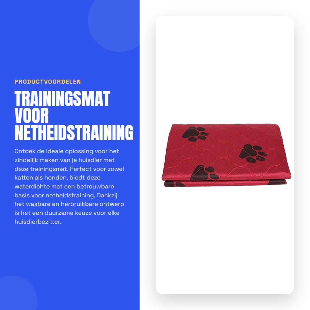 Dailygoods- Trainingsmat Waterdicht - Wasbaar - Herbruikbaar - Voor Honden/Katten - 70 x 80 cm - Polyester/Viscose/Polyurethaan - Urinemat