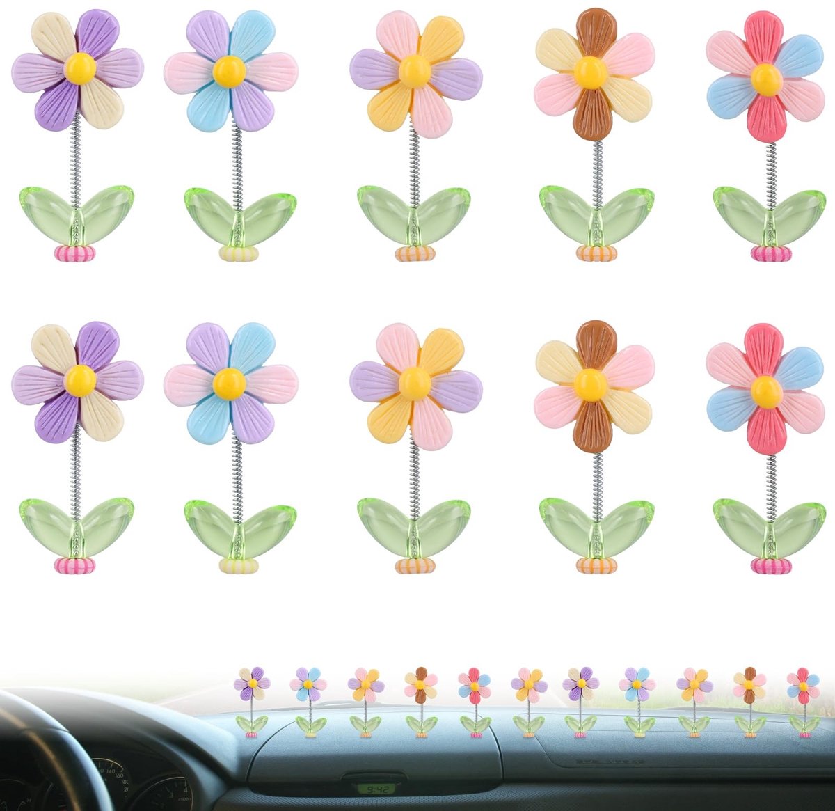 Dailygoods- Auto Decoratie Veelkleurig - 10 Stuks Hars Bloemen - Auto Accessoires - Interieur Decoratie - Grappige Ornamenten - Inclusief Lijmstippen - Auto Ornament