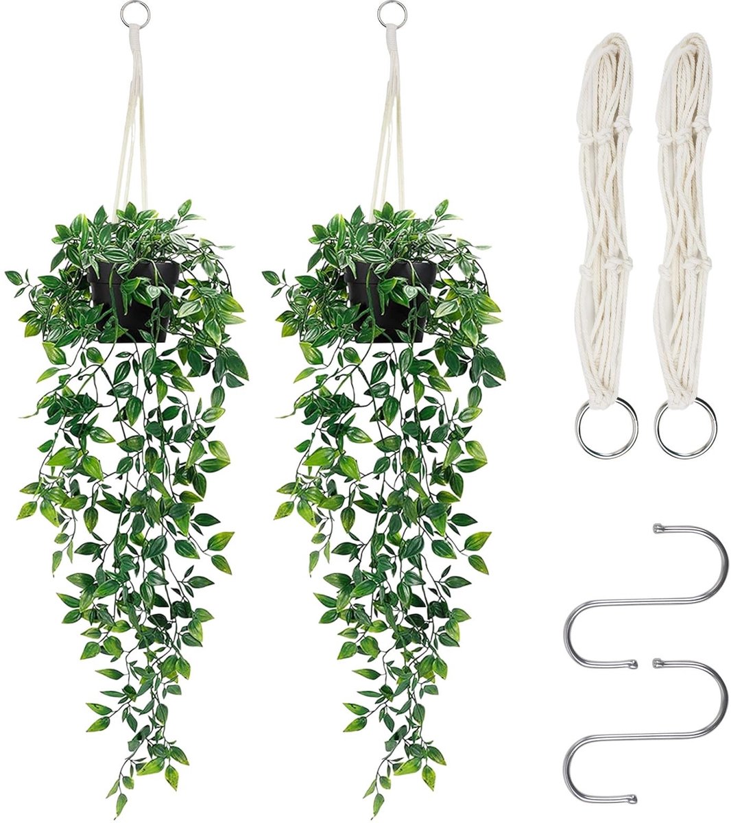 Dailygoods- Kunstplant 80 cm - 2 Stuks - Eucalyptus - Kunstplanten voor Binnen/Buiten - Decoratie - Inclusief Hangmanden - Nepplant