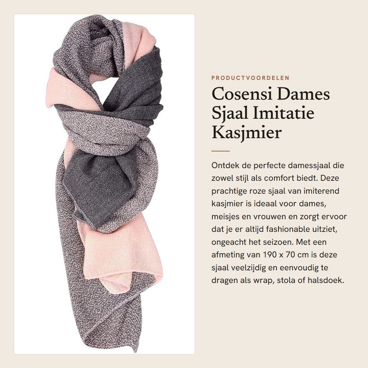 Dailygoods- Sjaal Dames - Imitatie Kasjmier - 190 x 70 cm - Elegant Design - Comfortabel voor Herfst/Winter/Lente - Gewicht 160 g