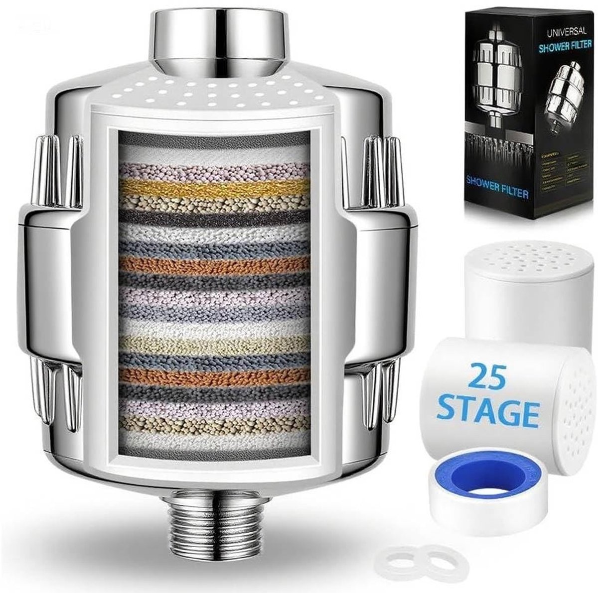Dailygoods - Douchefilter - Hard water oplossing - Roestbestendig - Vitamine C - Waterontharder - Filters chloor en zware metalen - Geschikt voor elke...