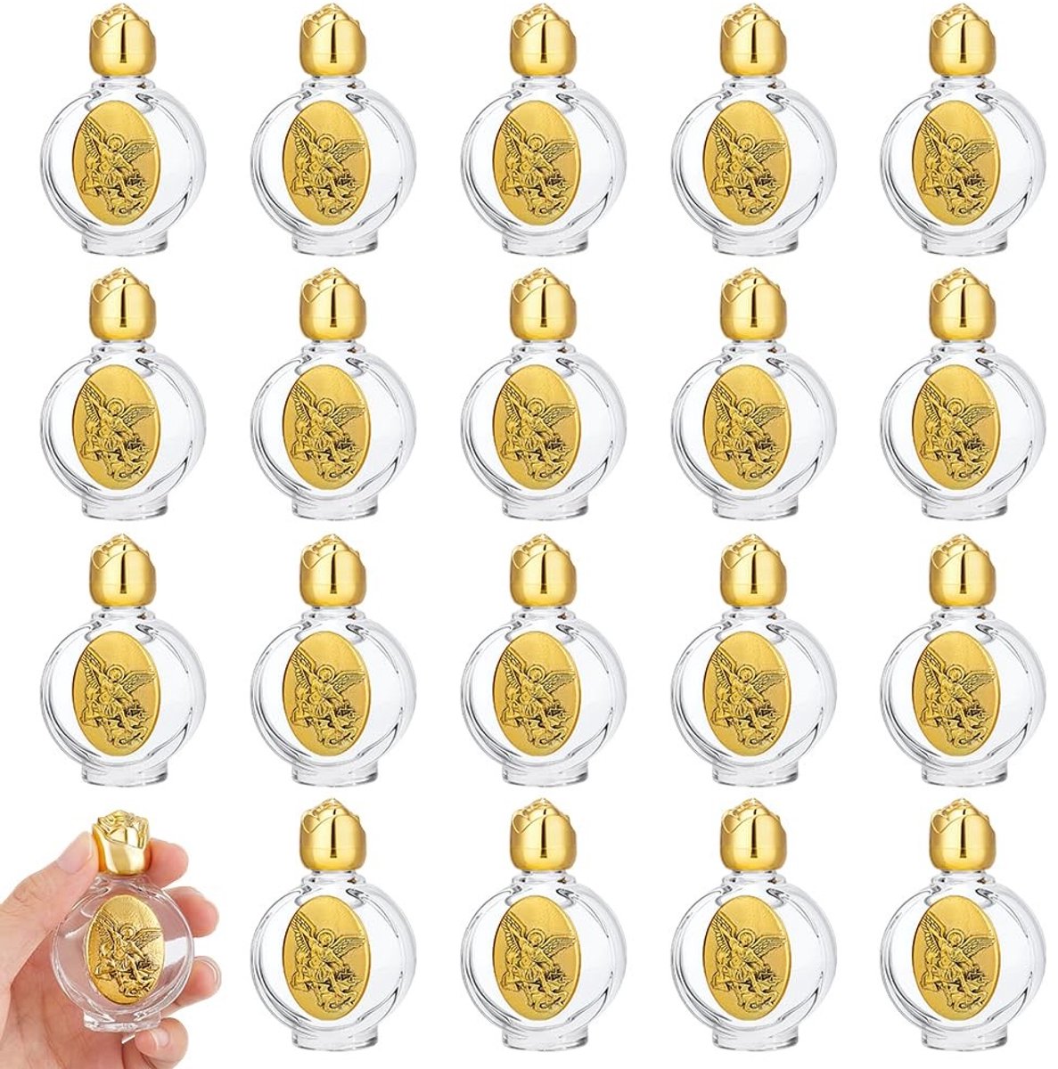 Dailygoods - 20 Stuks Heilige Waterflessen van Glas met Antieke Gouden Roos Dop