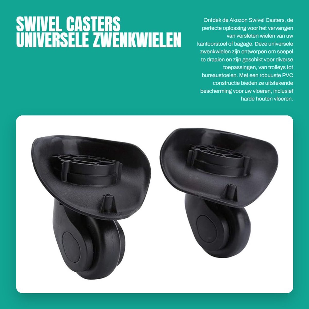 Dailygoods- Zwenkwielen Set van 2 - Zwenkwielen met Rem - Meubelwiel - Zwenkwielen voor Bureaustoel - Zwenkwielen voor Buiten - 360 Graden Rotatie - Rolwielen