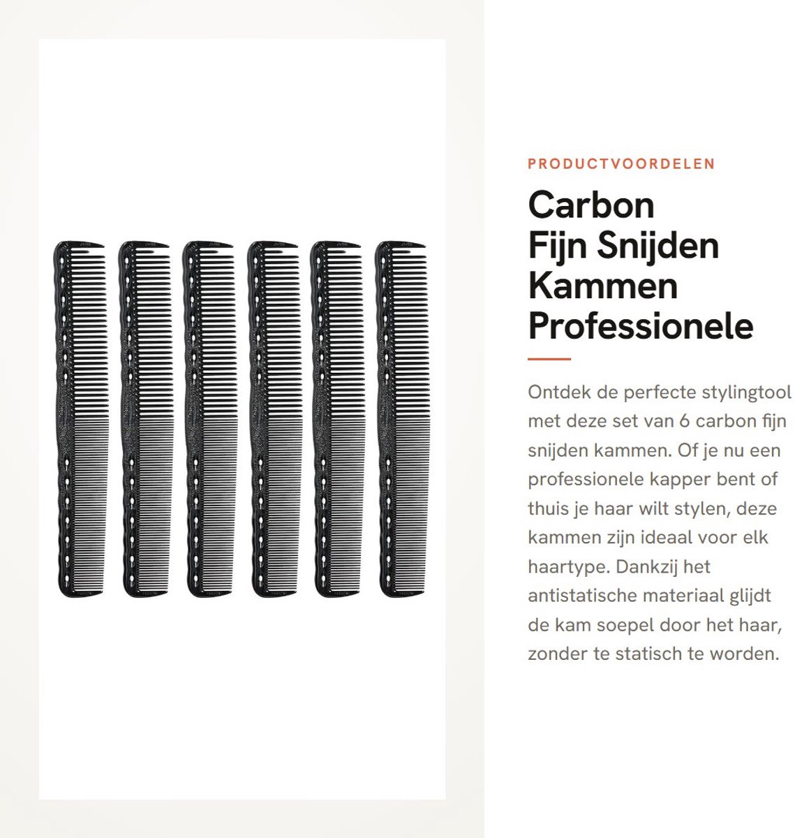 Dailygoods - Carbon Fijn Snijden Kammen - Professionele Styling Kammen - Draagbaar en Antistatisch - Geschikt voor Kappers - 6 Stuks