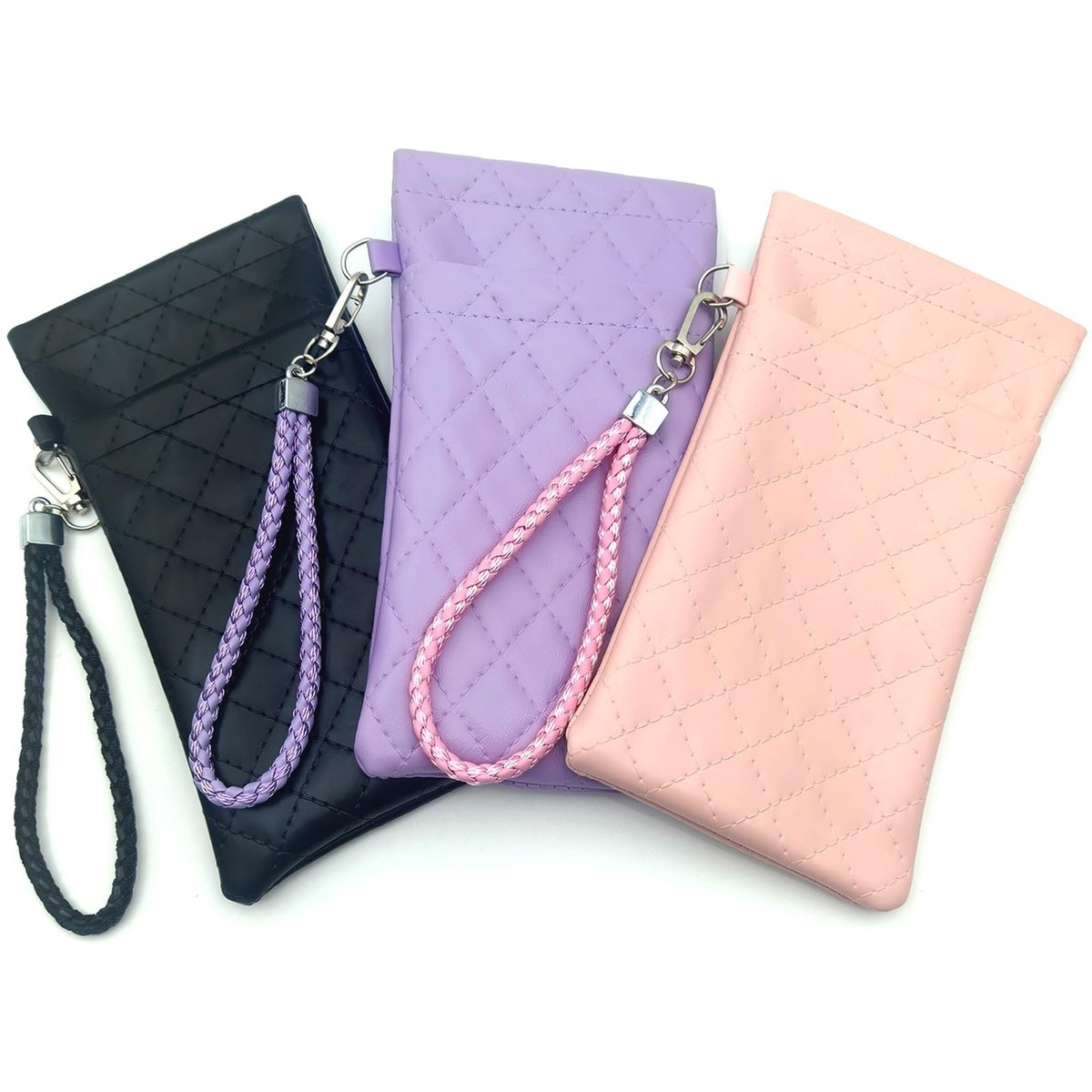 Dailygoods- Brillenkoker Set van 3 - Zachte Brillenkoker - PU-leer - Draagriem - Druksluiting - Microvezel - 18 x 11 x 1,5 cm - Brillenetui