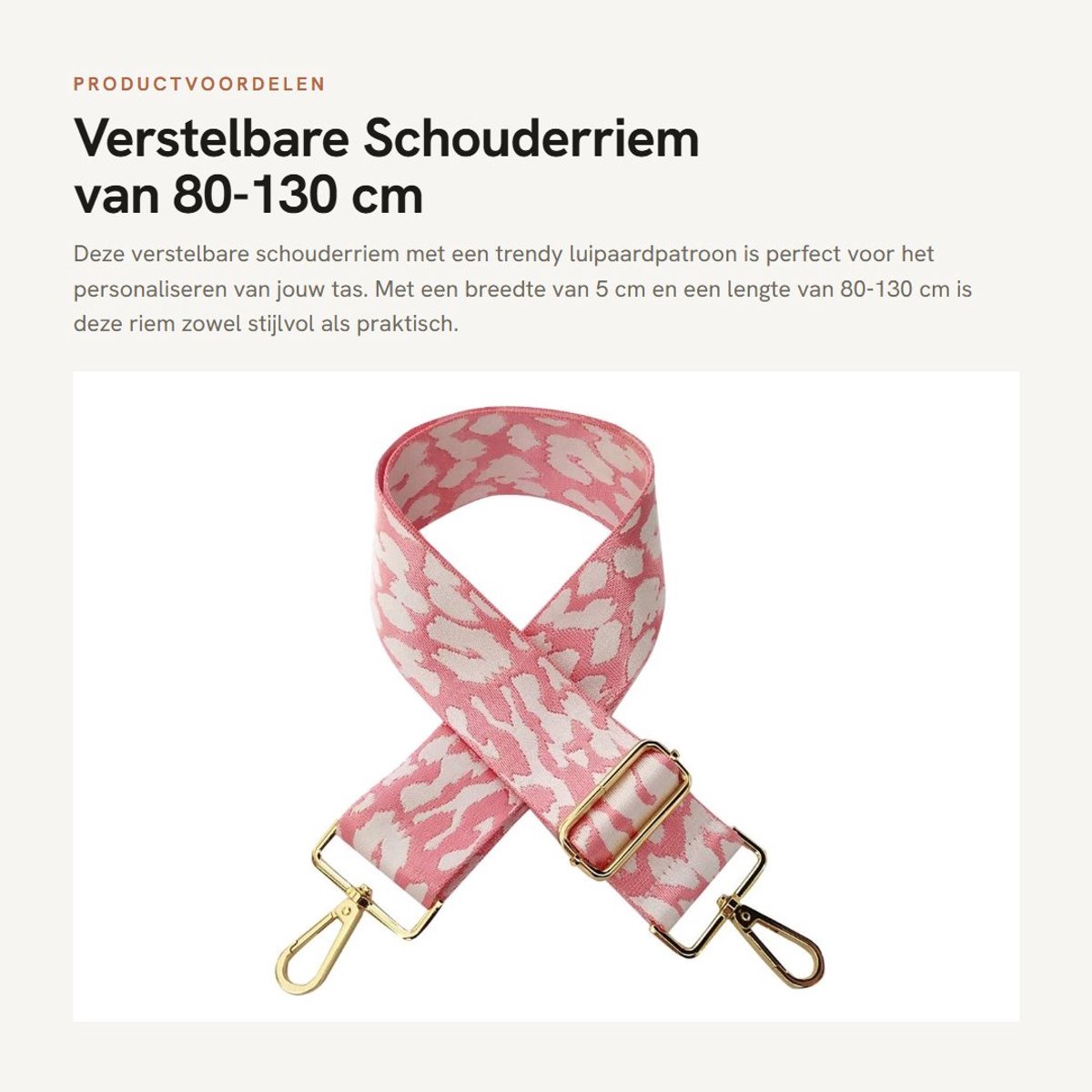 Dailygoods- Schouderriem Verstelbaar 80-130 cm - Tassenriem - Draagriem - Katoen - Luipaardpatroon - 5 cm Breed - Tasriem