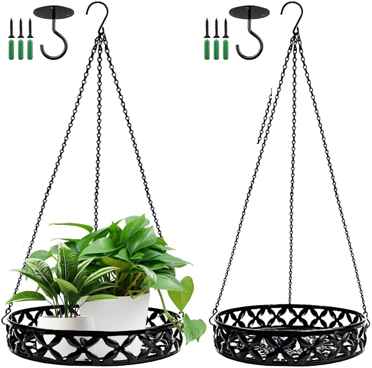 Dailygoods- Bloemenhanger 2 stuks - Metalen Plantenmand - Plantenhaak voor Binnen/Buiten - Hangende Potten - Plantenbakken 22/25 cm - Licht en Duurzaam - Plantenhanger