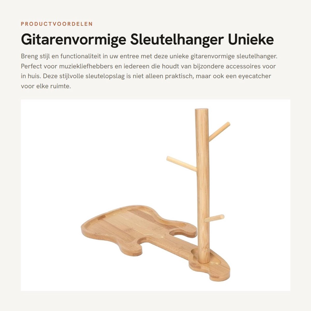 Dailygoods- Sleutelhouder met gitaarvormige basis - Sleutel organizer - Houten sleutelkast - Decoratieve opbergtray - Duurzaam materiaal - Uniek design - Sleutelkastje