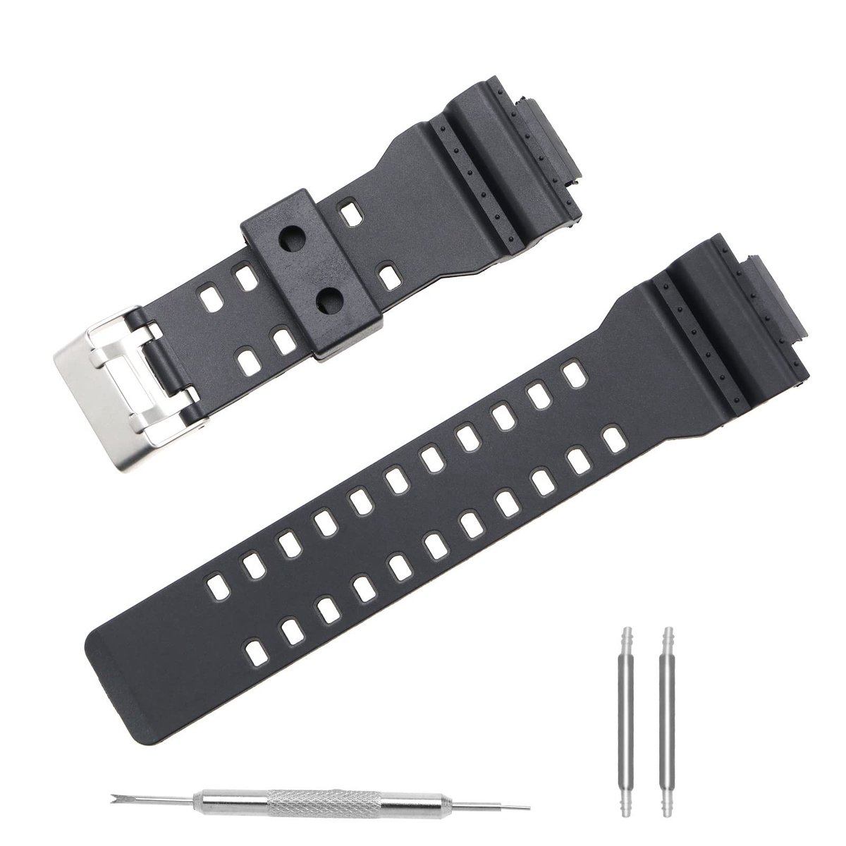 Dailygoods - Vervangende Horlogeband - Waterdichte PU Horstrap - Zwart - Slijtvast en Comfortabel - Geschikt voor Casio G-Shock - GA-110/100/120/200