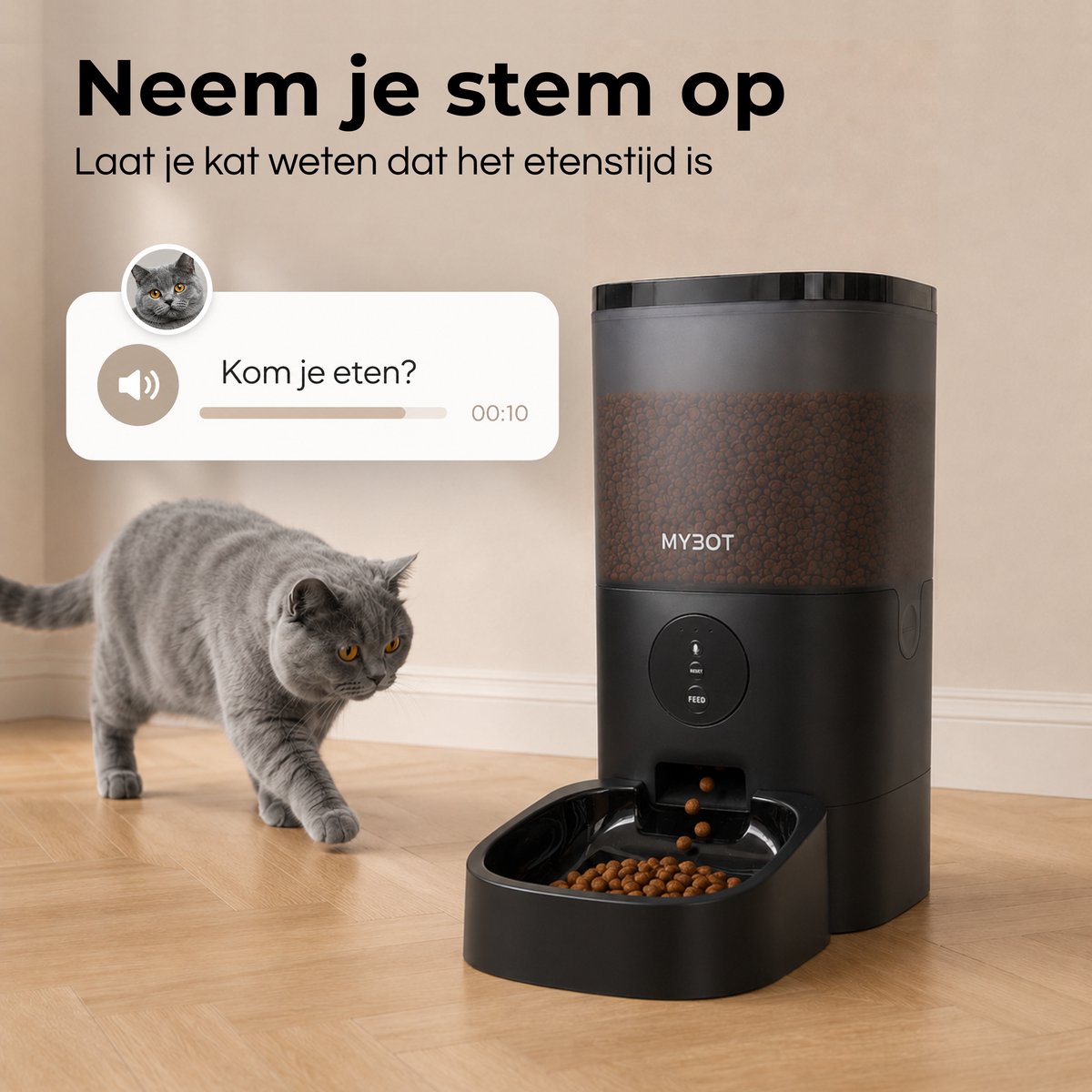 MYBOT Automatische Voerbak - Kat en Hond - Voerautomaat 6L - Met App en Spraakopname - Voor Droogvoer - Zwart - P3 thumbnail 4