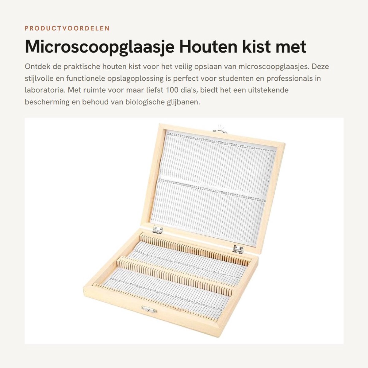 Dailygoods- Microscoopglaasje Houten Kist met Slot - Opbergdoos voor 100 Dia's - Praktisch en Duurzaam - Ademend en Niet Giftig - Afmetingen 22,8 x 18,8 x 3,5 cm