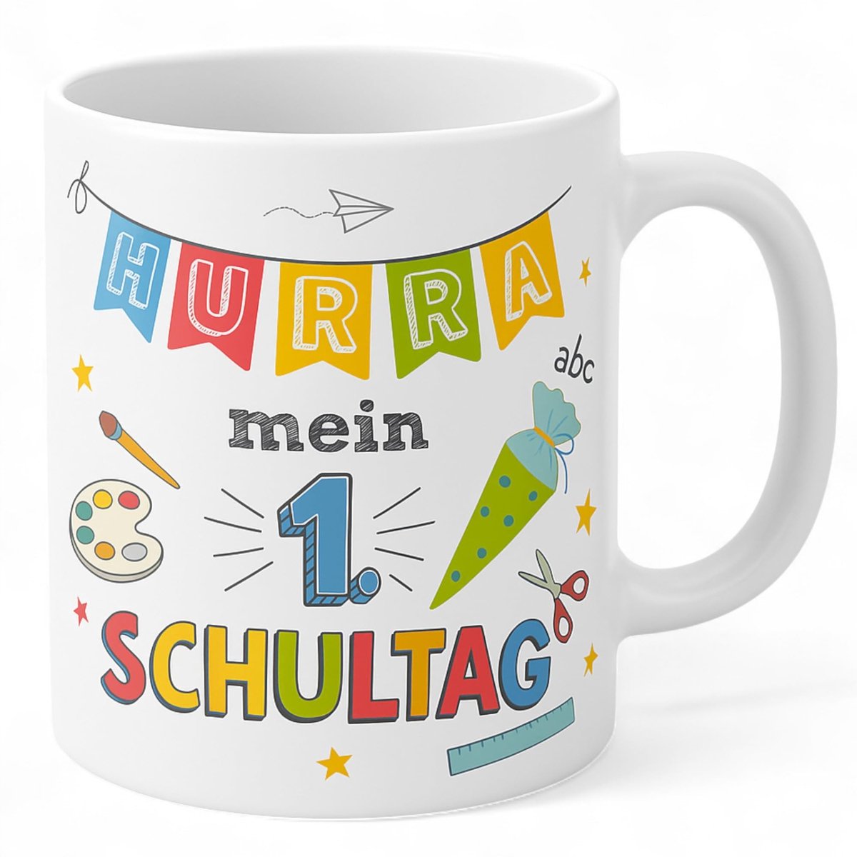 Dailygoods- Mok 300 ml - Keramische Mok - Vaatwasmachinebestendig - Kleurrijk Design - Eerste Schooldag - Kindvriendelijk - Cadeaumok