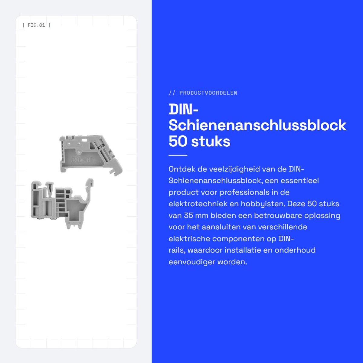 Dailygoods - DIN-Schienenanschlussblock - 50 stuks - Hoogwaardige montageclips - 35 mm - Kleur grijs - Voor elektrische aansluitingen - Geschikt voor...