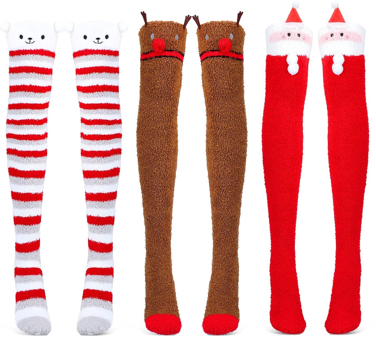 Dailygoods - Kerstsokjes - Boven de knie - Thermische fleece beenwarmers - Rood - Pluizige warme loungesokjes - Geschikt voor uniseks-volwassenen - On...