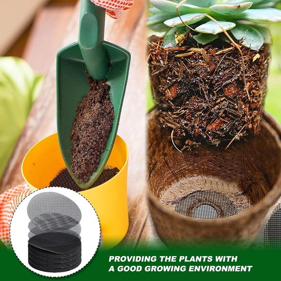 100 stuks - Bloempot Rooster - Bloempotmat 10cm - Bloempotgatgaasmatten - Zwart kunststof drainagegaas voor bloempotten - Anti-lek mat voor bonsai, kamerplanten & tuinplanten - Ronde — afbeelding 5